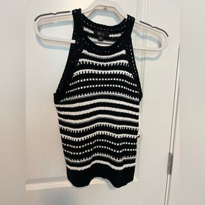 BCX Black/White Crocheted High Neck Tank S